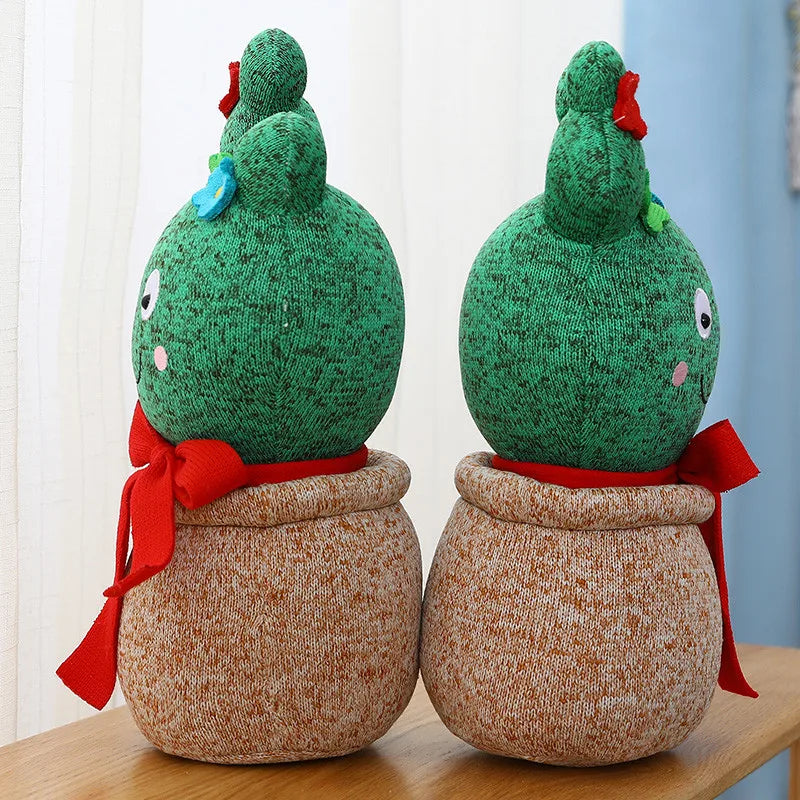 Korea Drama Cactus Bow-Tie Plush Plant – Potted Desk Decor