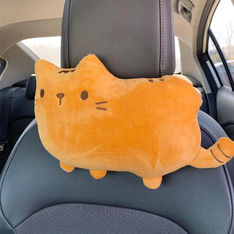Cute Cat Car Headrest – Cartoon Plush Neck Cushion & Safety Pillow