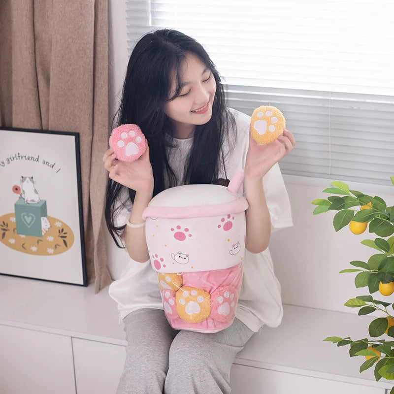 Bubble Tea Plush Toy with Small Paws – Kawaii Boba Plushie Bag, 6-10" | 15-25 cm