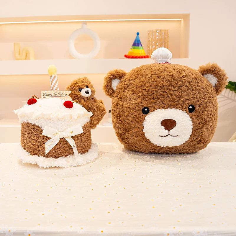 Simulation Cake Bear Plush Doll – Soft Kawaii Brown Bear Sleeping Pillow