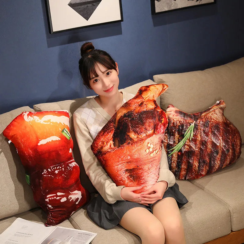Cojines de carne a la parrilla realistas de peluche, nueve estilos, 8-24" | 20-60 centímetros