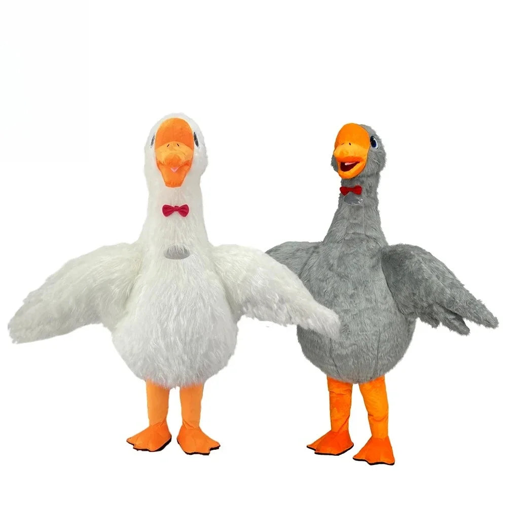 Costume Gonfiabile Bianco a Forma di Cigno in Peluche