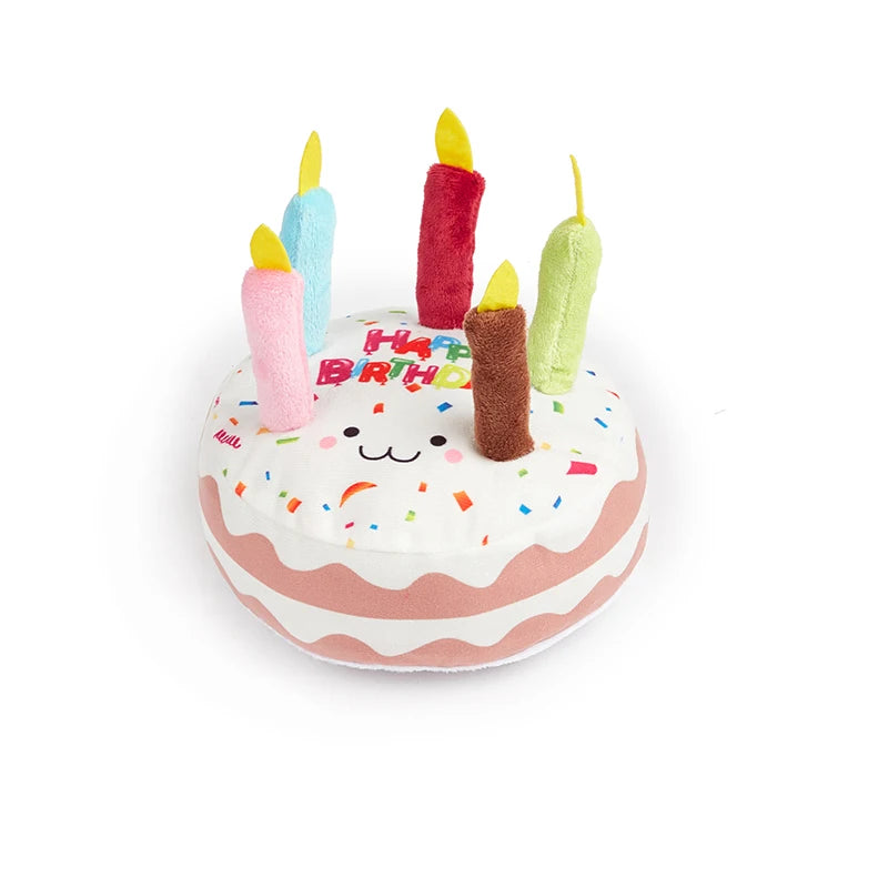 Birthday Cake Dog Squeaky Toy – Plush Molar Chew Toy for Pets