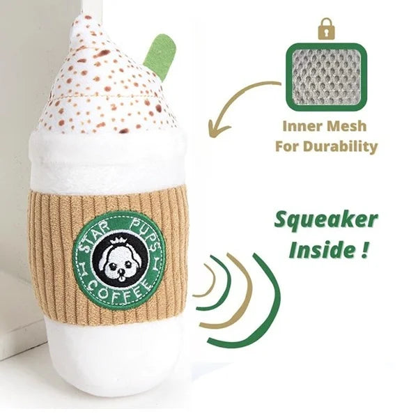 Giocattolo da masticare squeezy Cappuccino in peluche, 6,5" | 17 centimetri