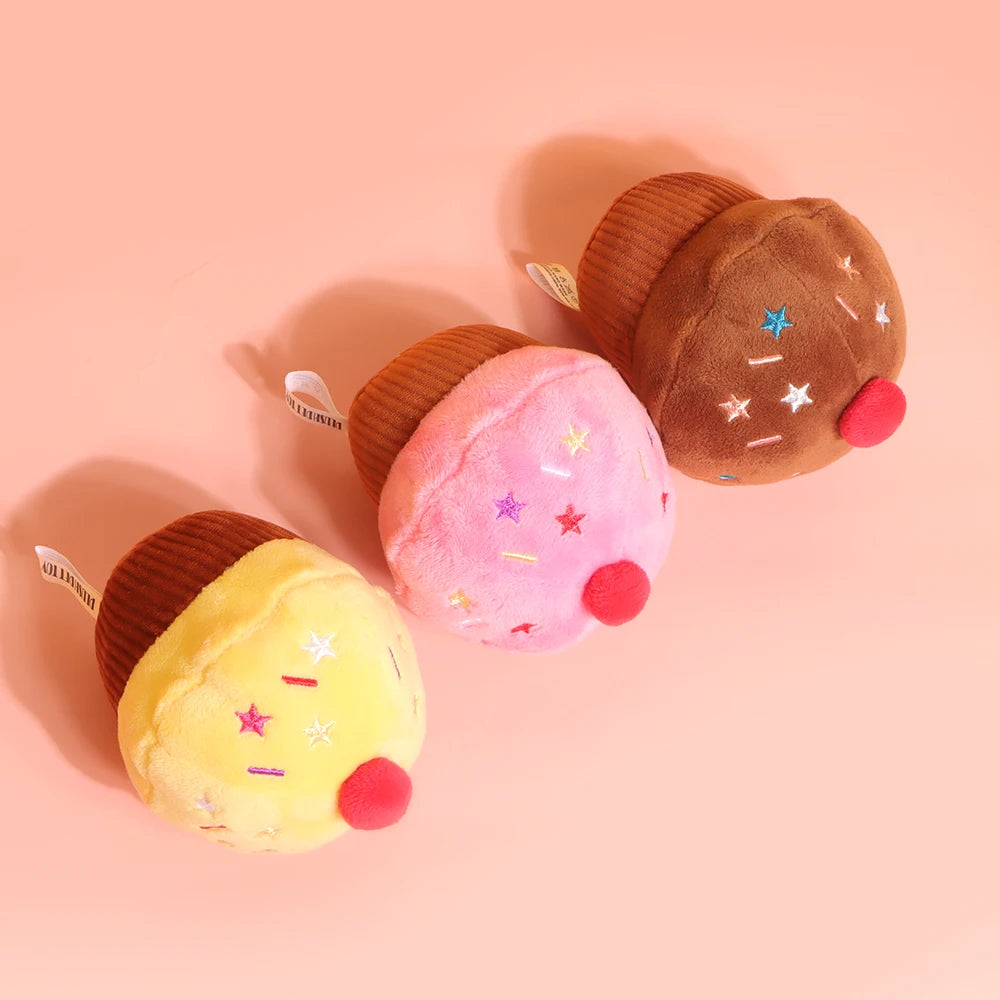 Cupcake Squeaky Dog Toy – Food-Themed Plush Pet Toy