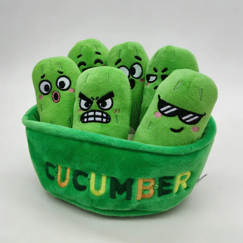 Basket of Emotional Cucumbers Plush Set – 7 Expressions, Mini Size