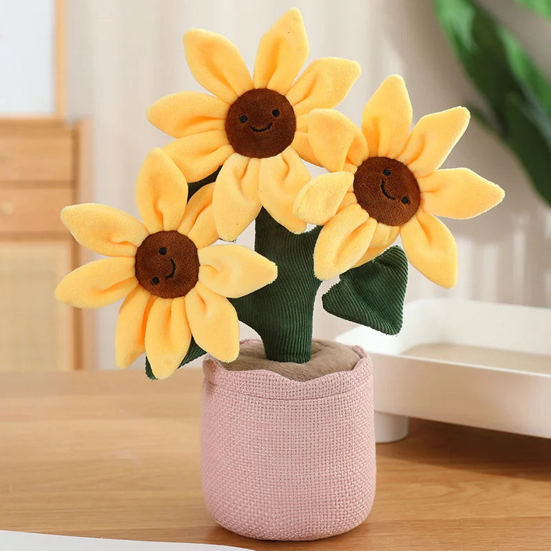 Smiling Sunflower Plush Potted Toy, 13" | 32 cm