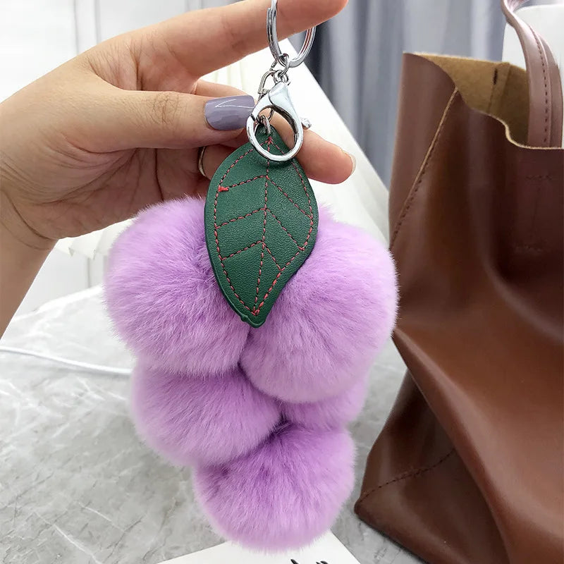 Grape Otter Rabbit Fur Plush Keychain – Cute Bag Decoration
