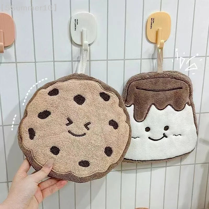 Cartoon Cookie Coral Fleece Hand Towel – Quick-Dry Kitchen Cloth