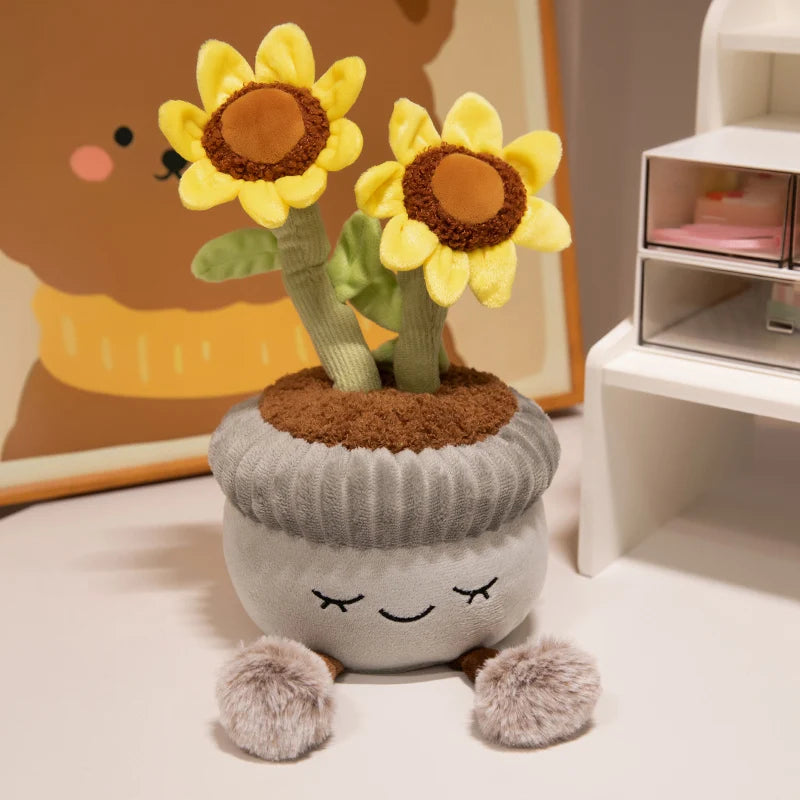 Kawaii Animal-Faced Potted Plant Plushies – Cat, Bear & Elephant, 12" | 30 cm