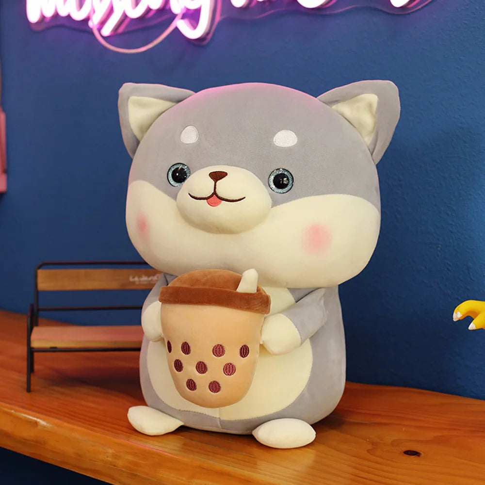 Plushie Shiba Inu che beve Bubble Tea, 2 stili, 8" | 20 centimetri