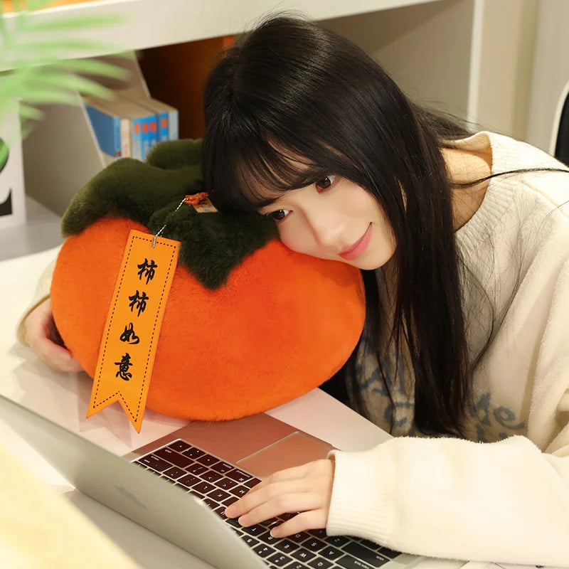 Fluffy Persimmon Plush Pillow – Long Back Support Cushion, 8" | 20 cm