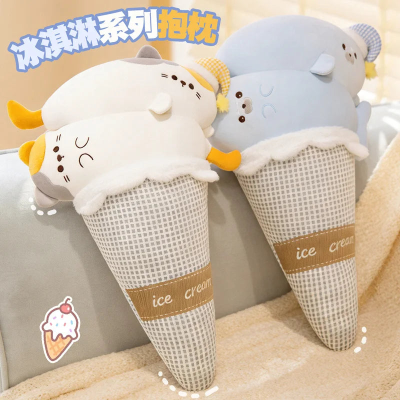Ice Cream Cat & Seal Plush Pillow – Cool Fabric, 29-35" | 75-90 cm