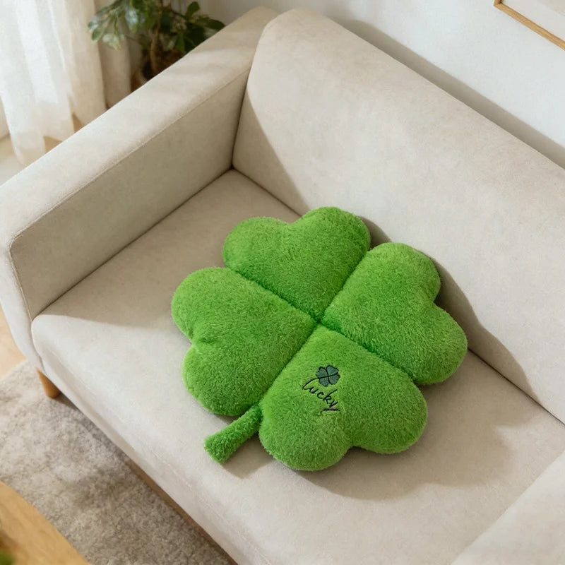 Four-Leaf Clover Plush Pillow – Lucky Green Cushion, 16" | 40 cm
