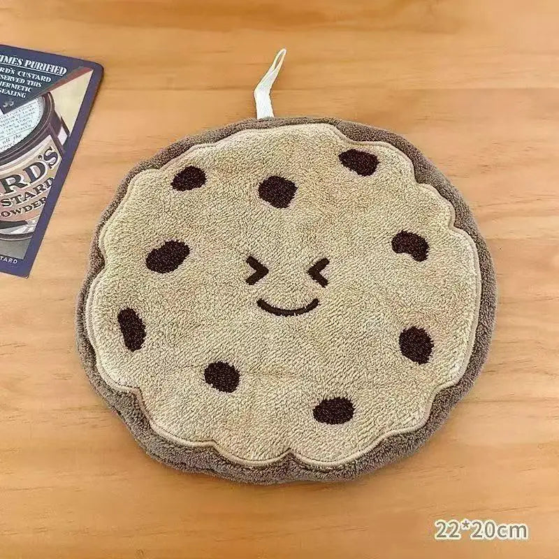 Cartoon Cookie Coral Fleece Hand Towel – Quick-Dry Kitchen Cloth