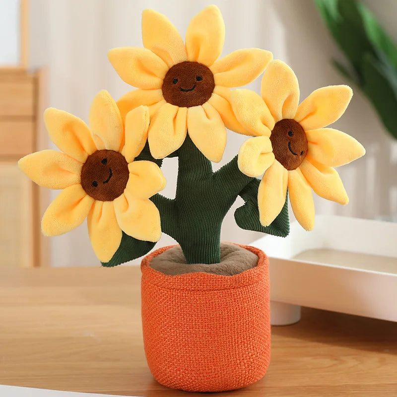 Smiling Sunflower Plush Potted Toy, 13" | 32 cm