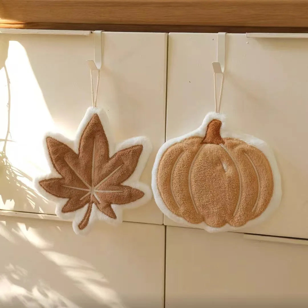 Autumn Harvest Hand Towel – Pumpkin, Peanut & Maple Leaf Designs