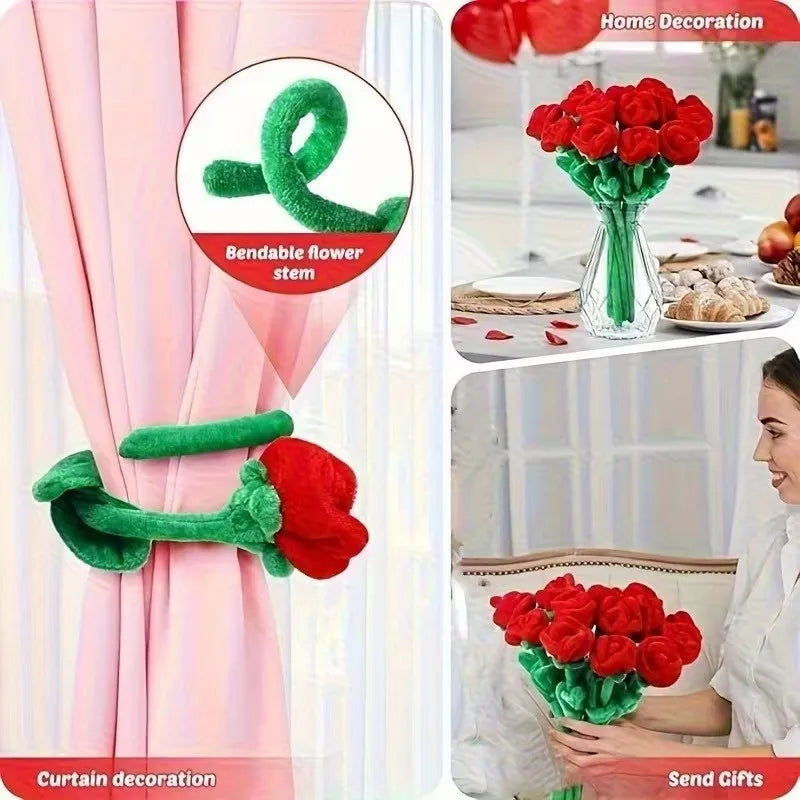 Peluches de Rosa con Tallo, Nueve Colores, 13" | 32 centímetros