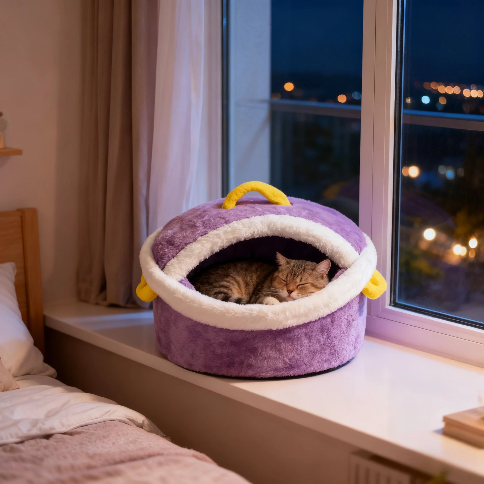 Cama para Mascotas Olla de Cocina 🍲 | Cama de felpa acogedora para gatos y perros pequeños