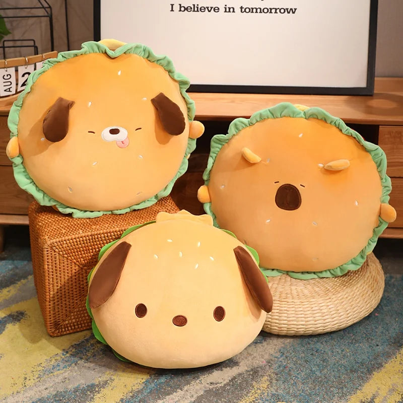 Capybara Hamburger Plush Pillow – Cute Food Stuffed Round Cushion