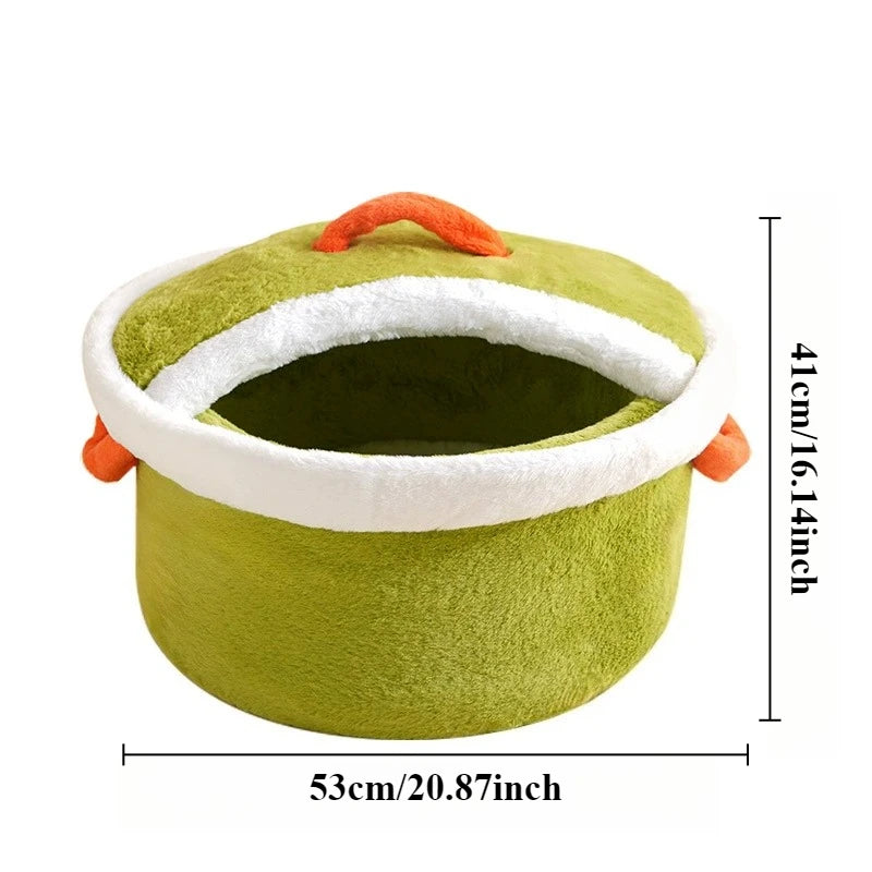 Cama para Mascotas Olla de Cocina 🍲 | Cama de felpa acogedora para gatos y perros pequeños