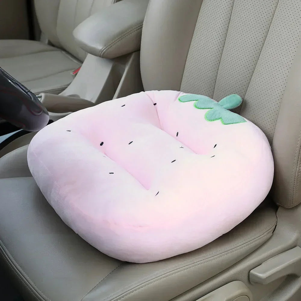 Cartoon Food-Shaped Car Seat Cushion – Plush Back Support Pillow