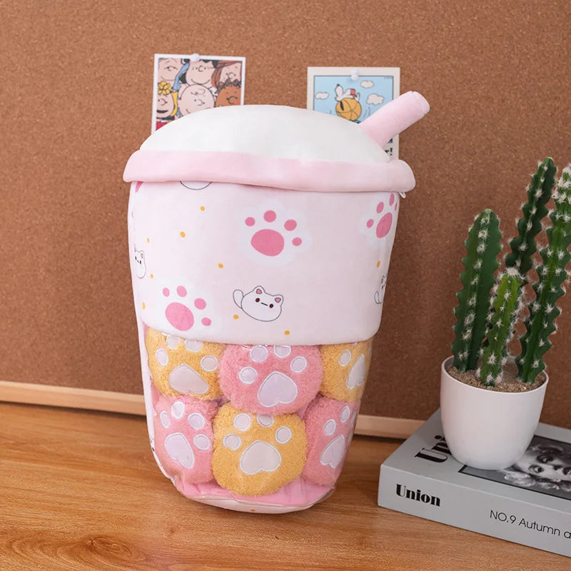 Bubble Tea Plush Toy with Small Paws – Kawaii Boba Plushie Bag, 6-10" | 15-25 cm