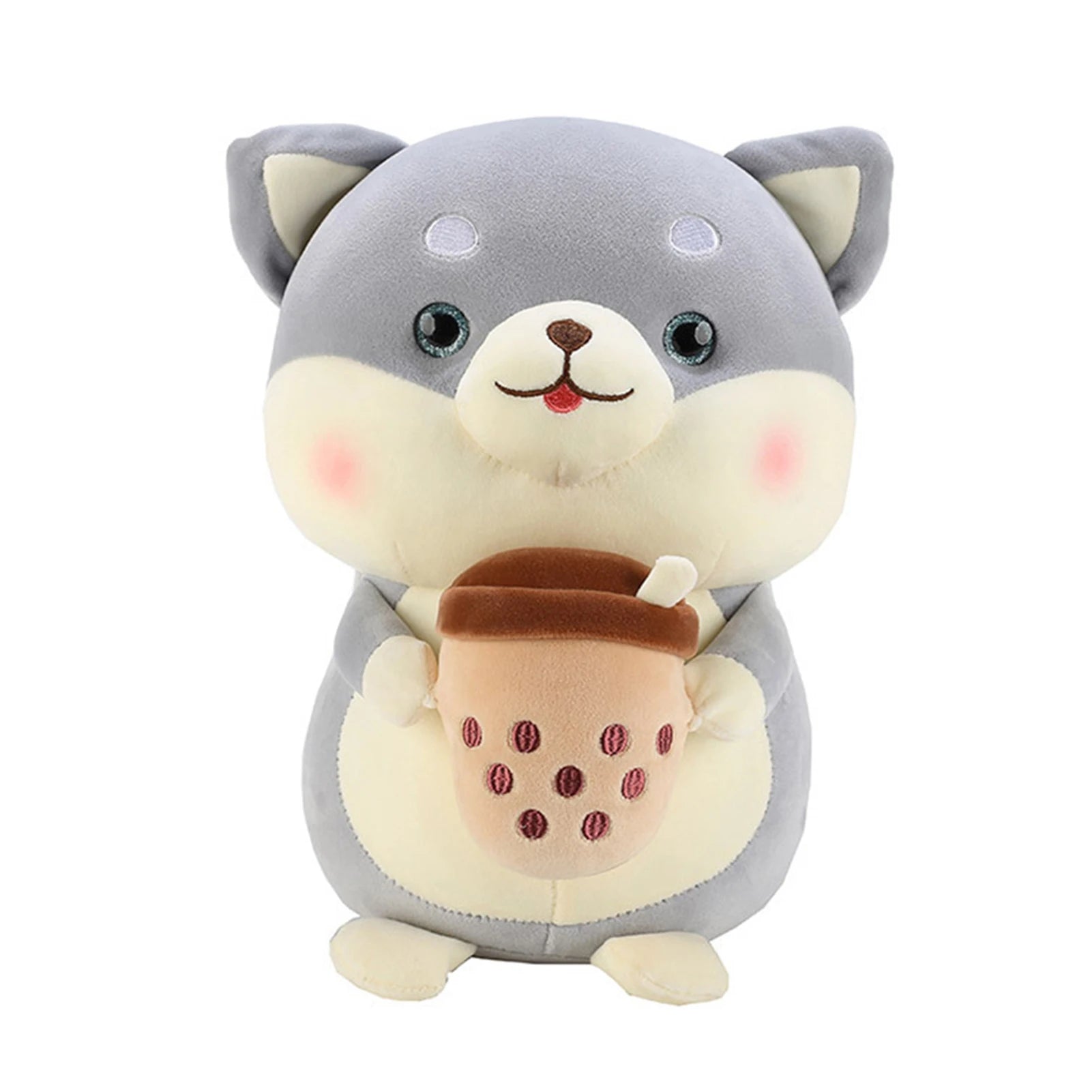 Plushie Shiba Inu Drinking Bubble Tea, 2 Styles, 8" | 20 cm