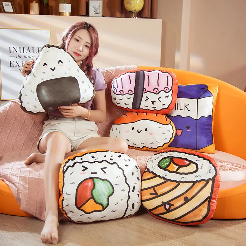 3D Onigiri & Sushi Plush Pillow – Kawaii Japanese Food Cushion
