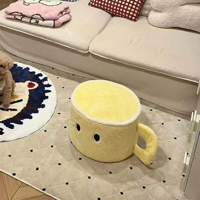 Cozy Cup Plush Footstool – Cute Coffee-Inspired Comfort plush toy – – yellow – Image 7 | Plushie Produce