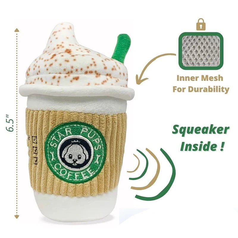 Plushie Cappuccino Squeaky Chew Toy, 6.5" | 17 cm plush toy – – – Image 6 | Plushie Produce