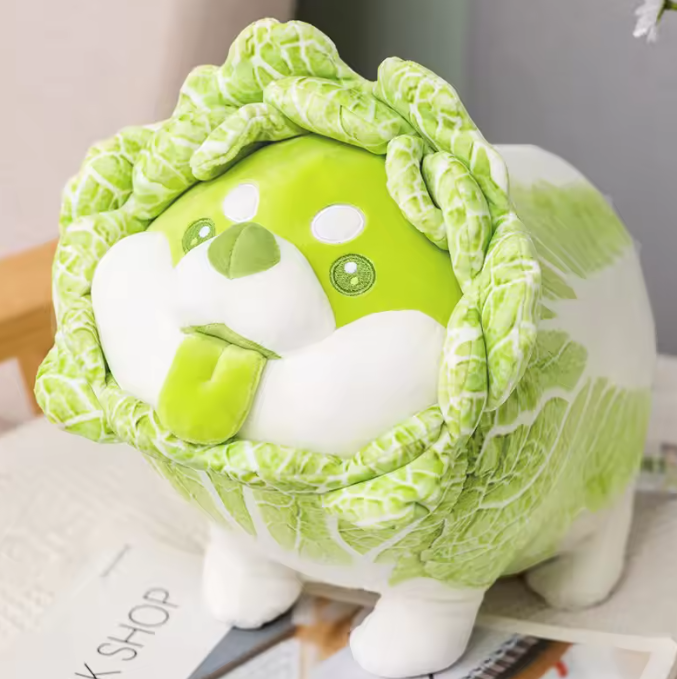 Plushie Sitting Shiba Inu as a Cabbage, Three Styles, 9-22" | 22-55 cm plush toy – – Standing – Image 5 | Plushie Produce