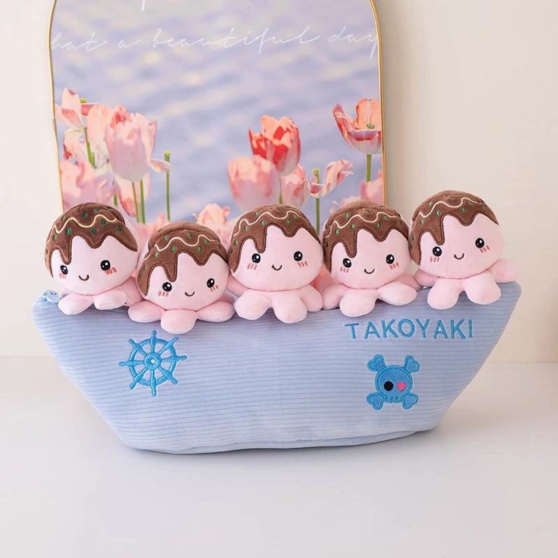 Takoyaki Plushie Set with Zip Lock Storage Boat, 18" | 45 cm plush toy – – Blue family set – Image 7 | Plushie Produce
