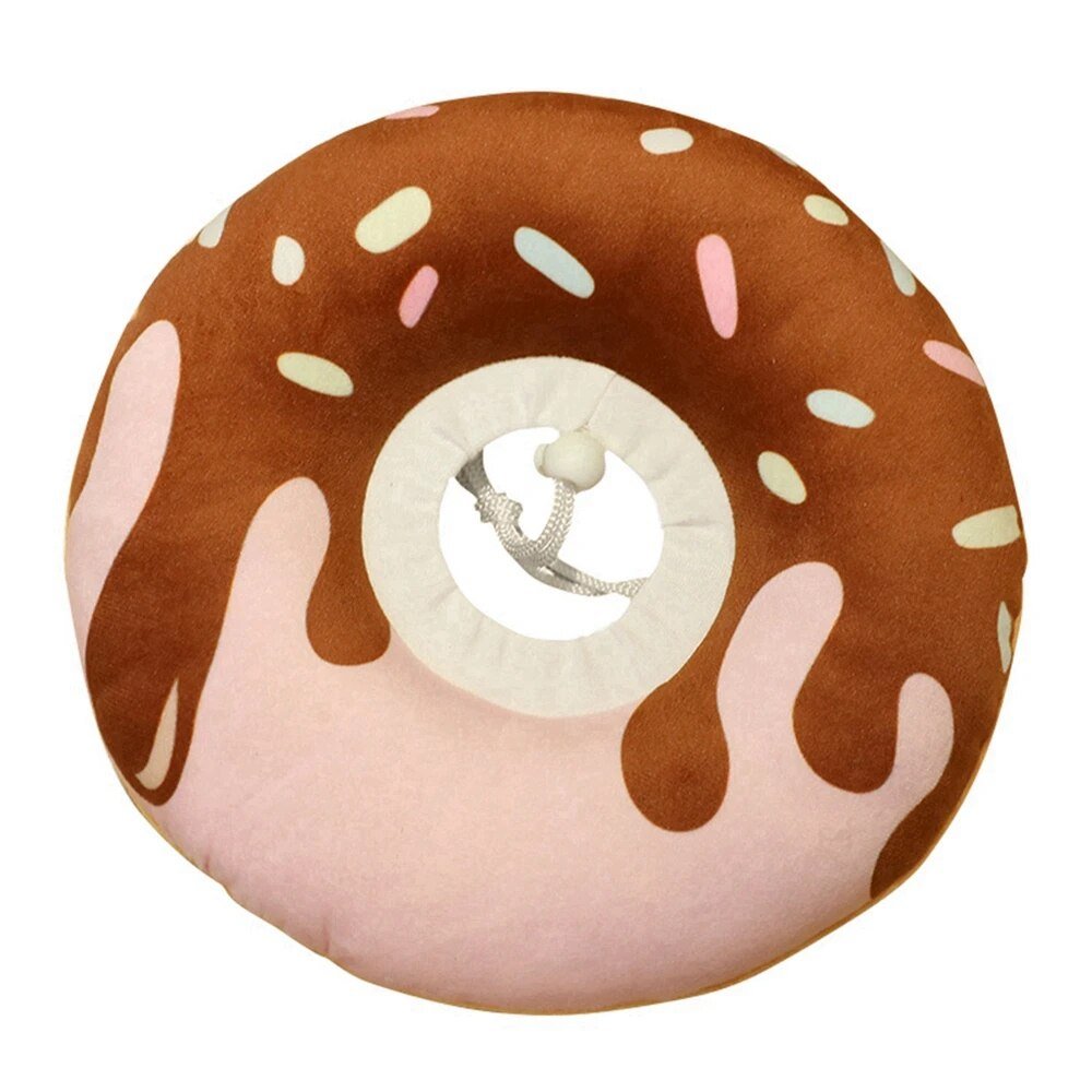 Plushie Donut Recovery Collar, Five Styles, For Pets to 19 lbs. (9 kg) plush toy – – Brown/Pink – Image 6 | Plushie Produce