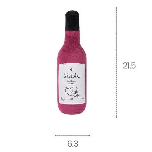 Plushie Wine Bottle Dog Toy with Squeaker, 8" | 21.5 cm plush toy – – – Image 2 | Plushie Produce