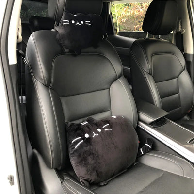 Cute Cat Car Headrest – Cartoon Plush Neck Cushion & Safety Pillow