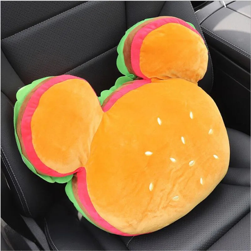 Hamburger Car Headrest & Waist Lumbar Pillow – Cute Cartoon Cushion