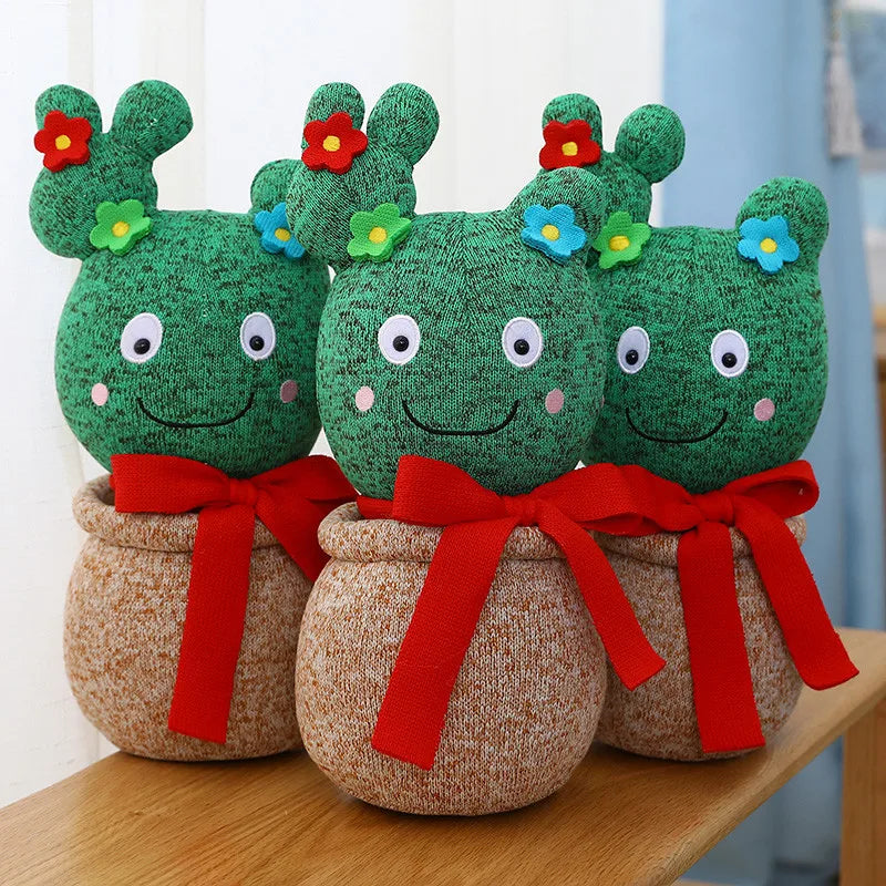 Korea Drama Cactus Bow-Tie Plush Plant – Potted Desk Decor