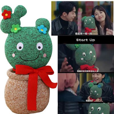 Korea Drama Cactus Bow-Tie Plush Plant – Potted Desk Decor
