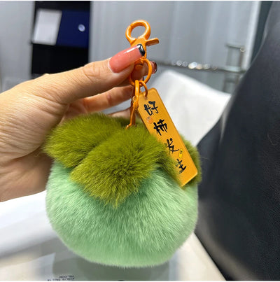 Mini Persimmon Rex Rabbit Fur Keychain – Cute Bag Pendant