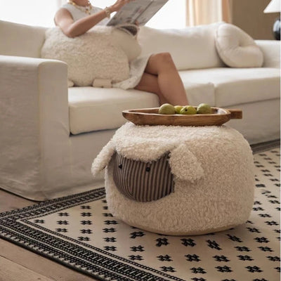 Sheep-Shaped Footstool Ottoman – Plush Household Stool