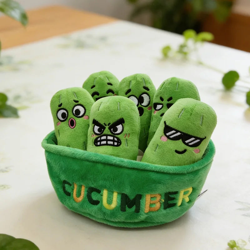 Basket of Emotional Cucumbers Plush Set – 7 Expressions, Mini Size