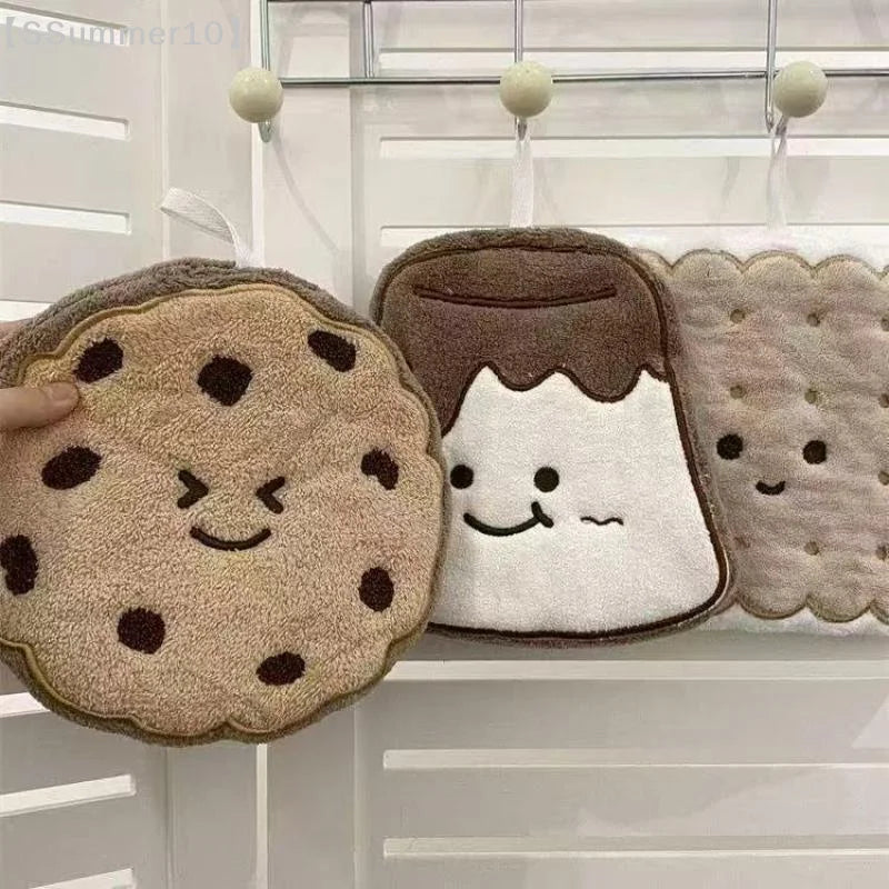 Cartoon Cookie Coral Fleece Hand Towel – Quick-Dry Kitchen Cloth