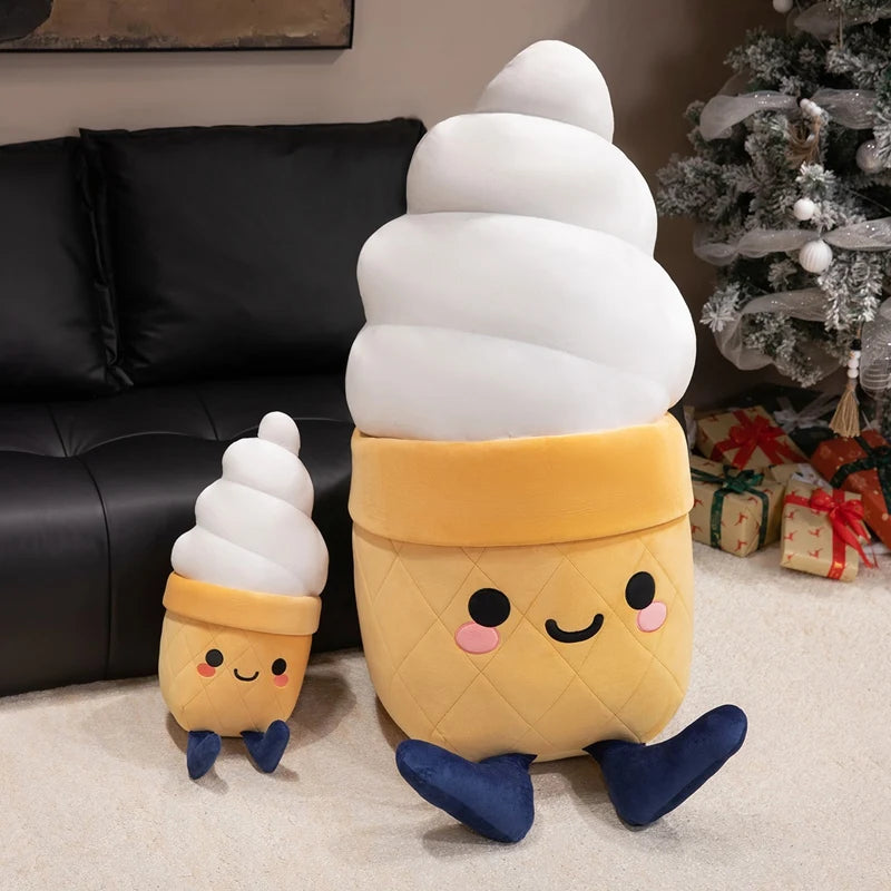 Ice Cream Plush Throw Pillow – Kawaii Smiling Soft Dessert Cushion