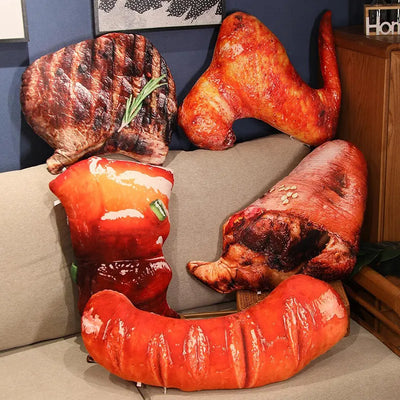 Cojines de carne a la parrilla realistas de peluche, nueve estilos, 8-24" | 20-60 centímetros