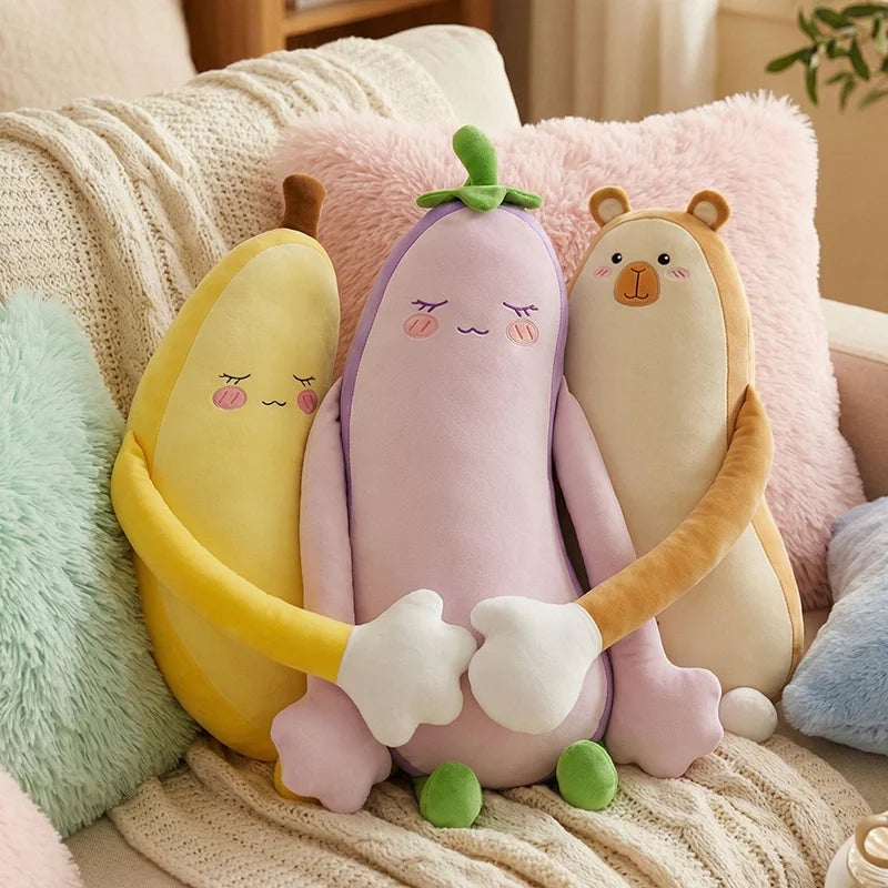 Cartoon Fruit & Animal Long Body Pillow – Banana, Eggplant, Bear Designs