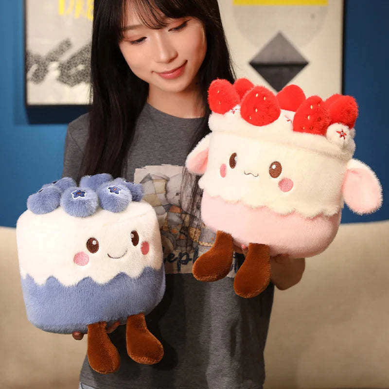 Kawaii Fruit Cake Plush Doll – Strawberry, Blueberry & Mango, 12" | 30 cm