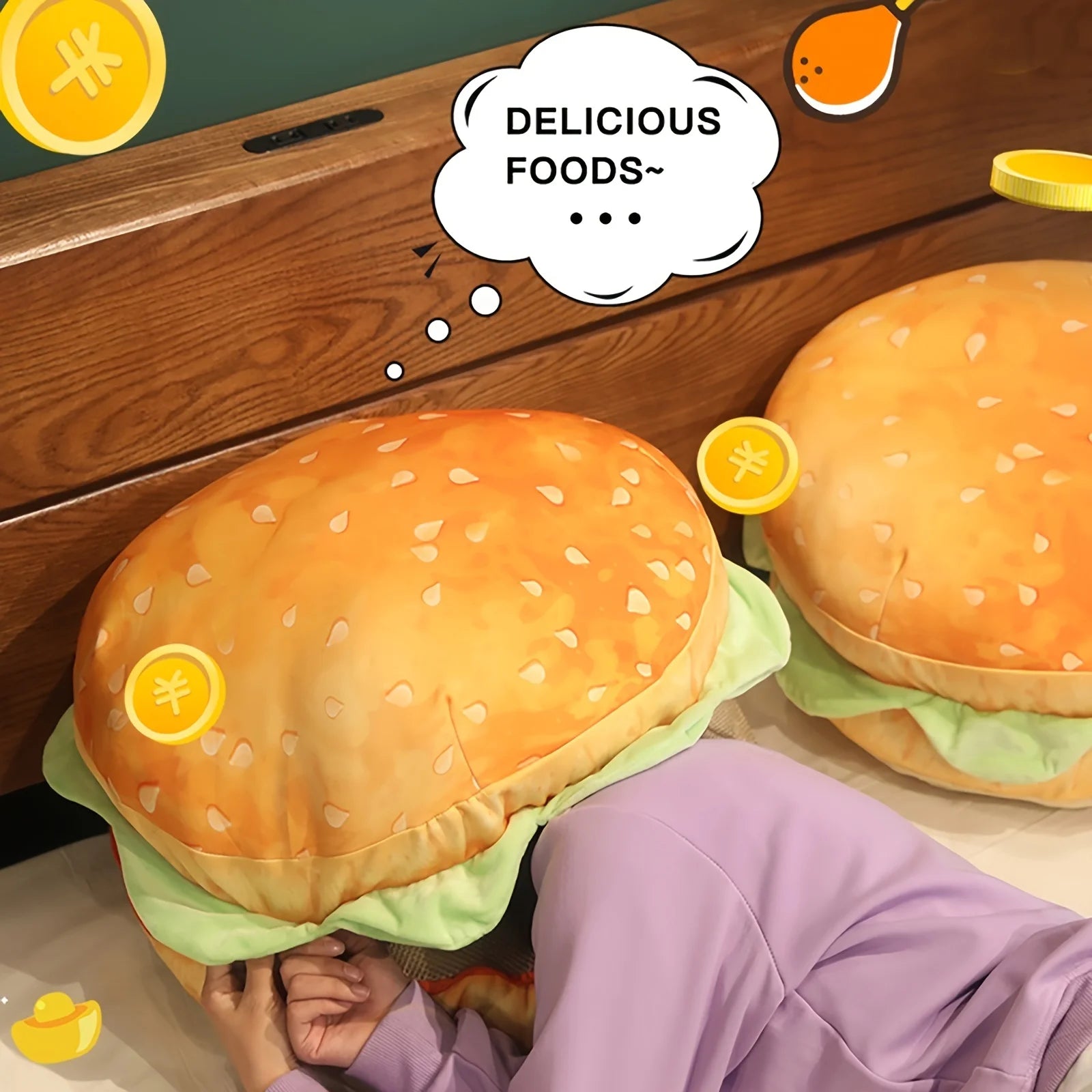 Realistic Burger Plush Pillow Cushion – Funny Prank Gift, 9" | 23 cm