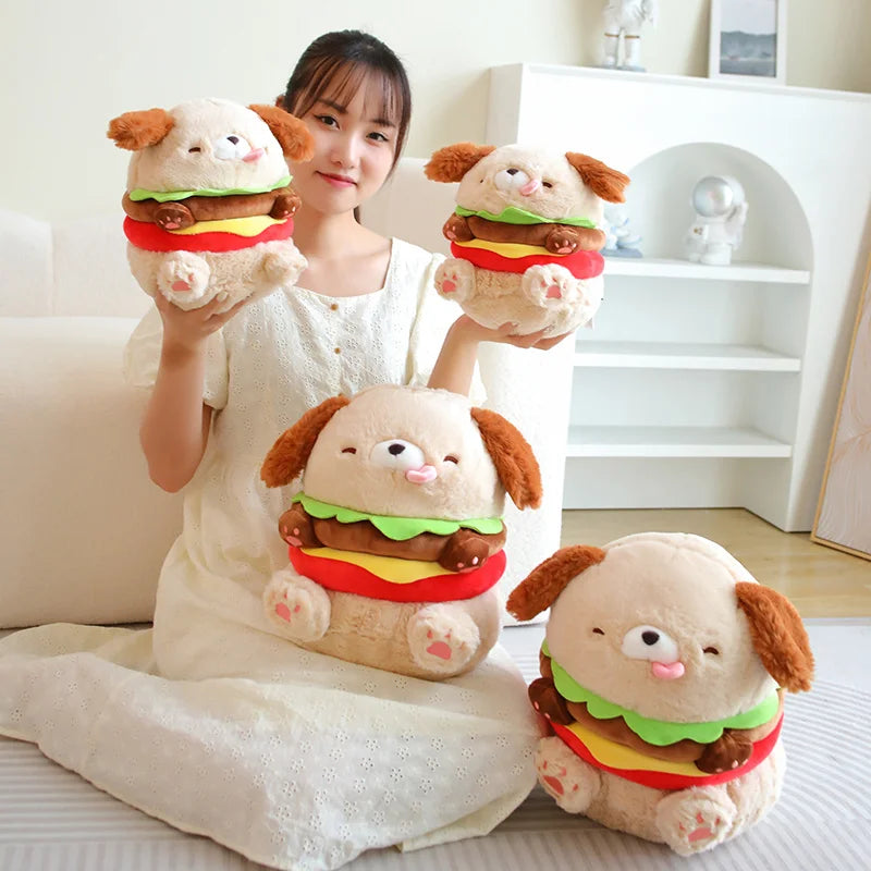 Hamburger Dog Plushie, 9-14" | 23-35 cm