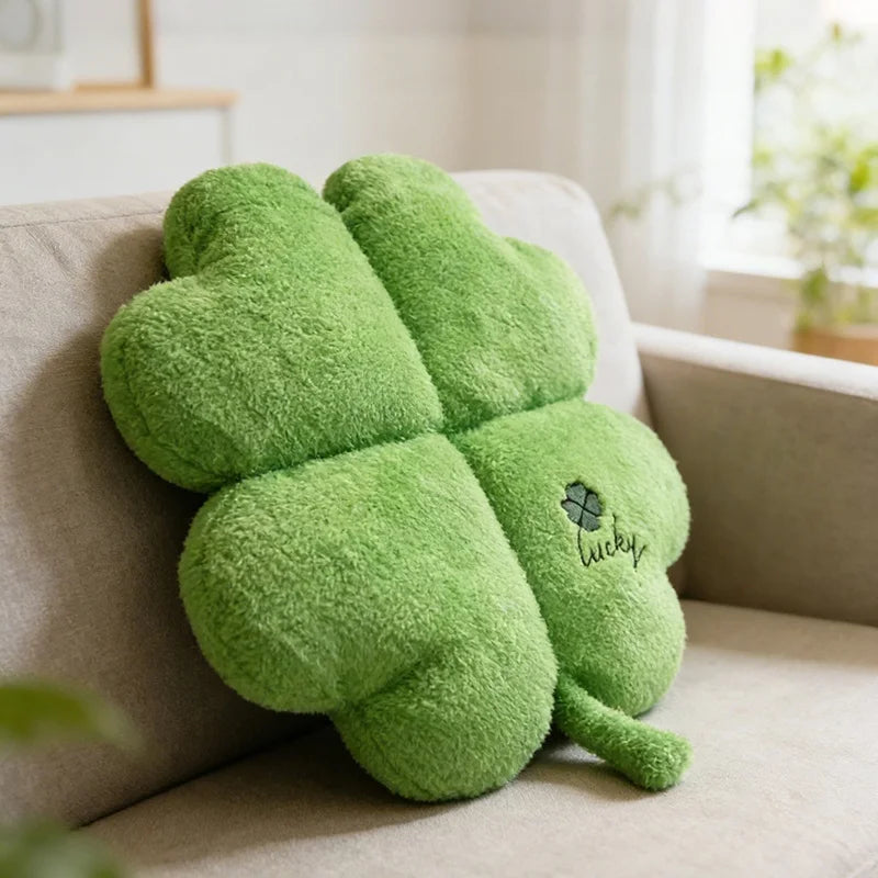 Four-Leaf Clover Plush Pillow – Lucky Green Cushion, 16" | 40 cm